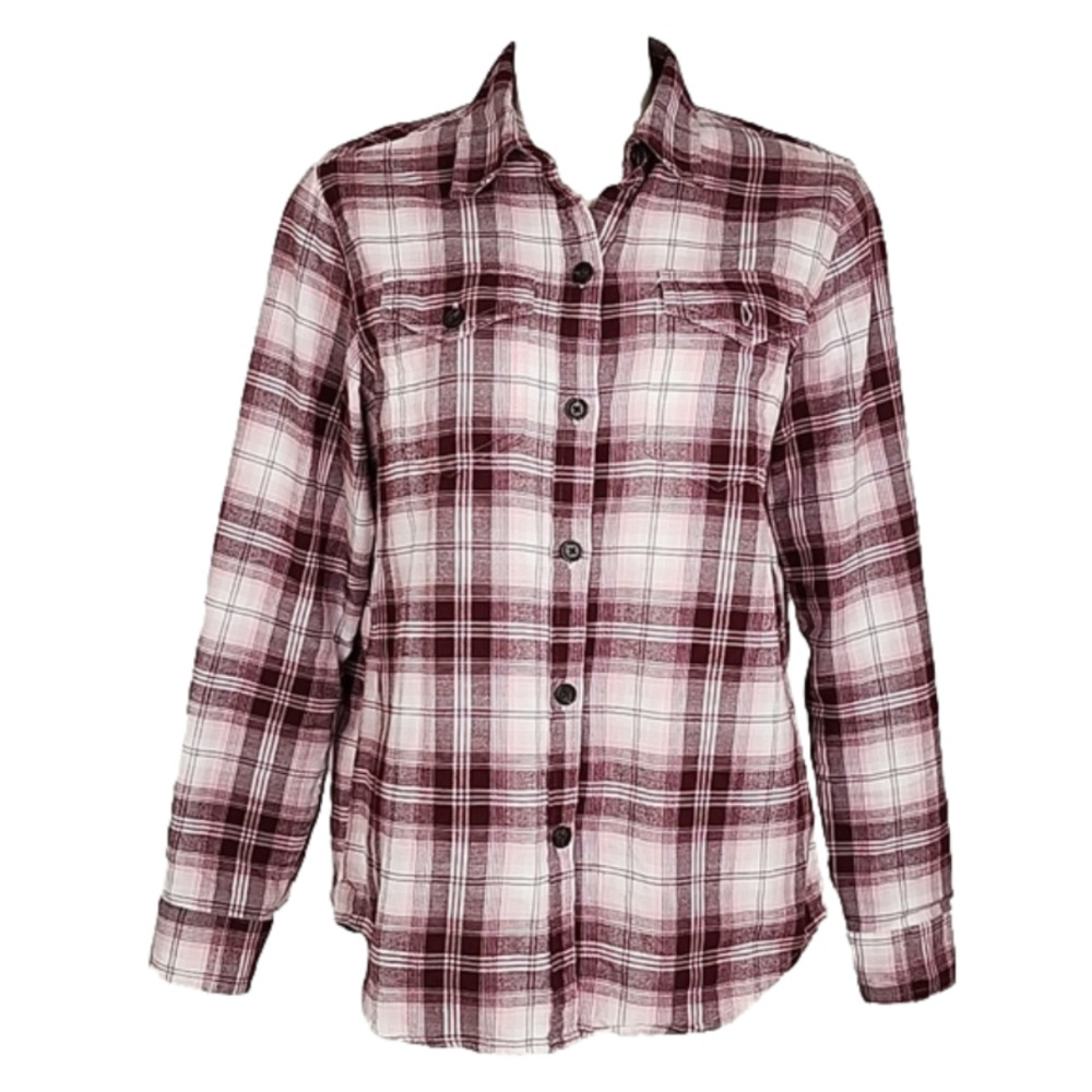 TILLEY Women's Pink Plaid Flannel Cotton Button Down Shirt Front Pockets M